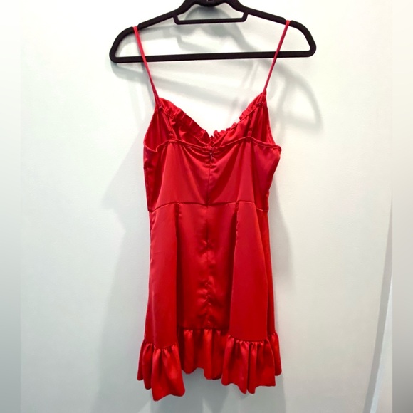 NWOT Red Ruched Bust Ruffle Hem Mini Dress - Picture 4 of 4